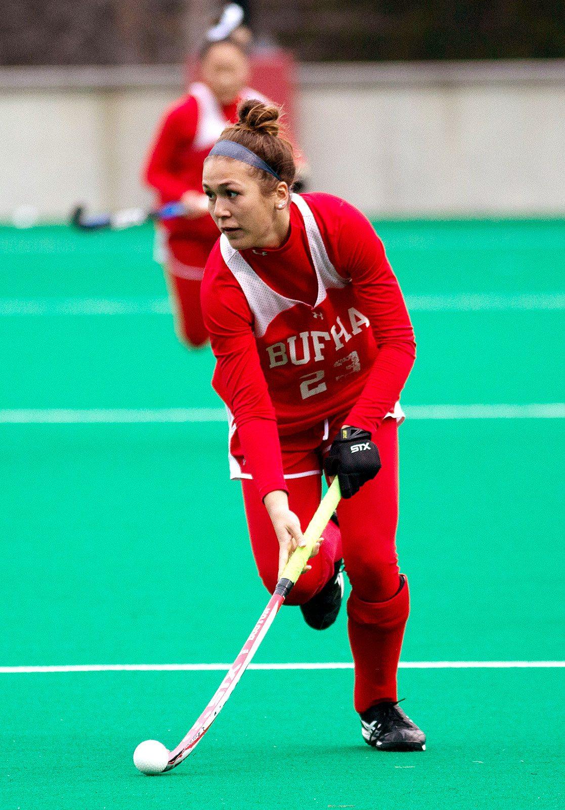 Sophomore Casey Thompson in an offseason game against Northeastern University last spring. Thompson got on the scoresheet in BU's game against Colgate University on Saturday. MATTHEW WOOLVERTON/ DFP FILE