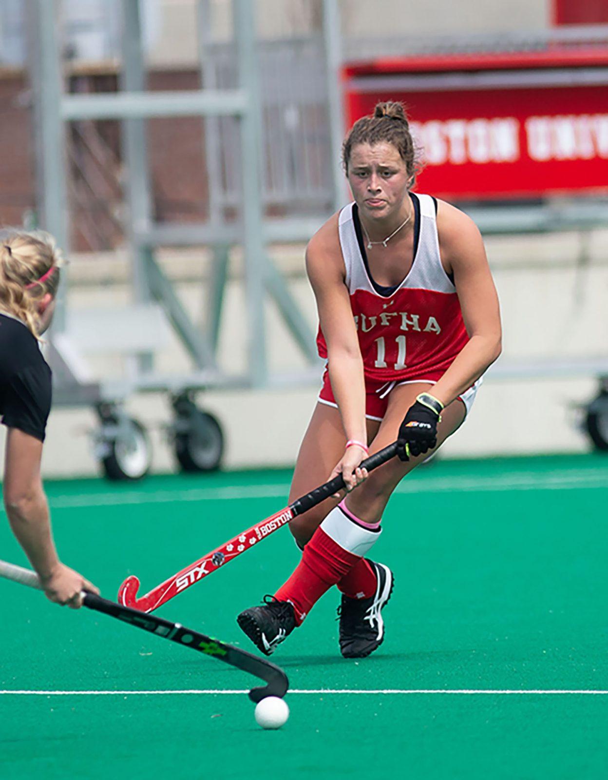 Junior forward Ailsa Connolly in an October 2017 game against Boston College. Connolly scored the first goal of the season on Saturday, defeating Ohio University. MATTHEW WOOLVERTON/ DFP FILE 