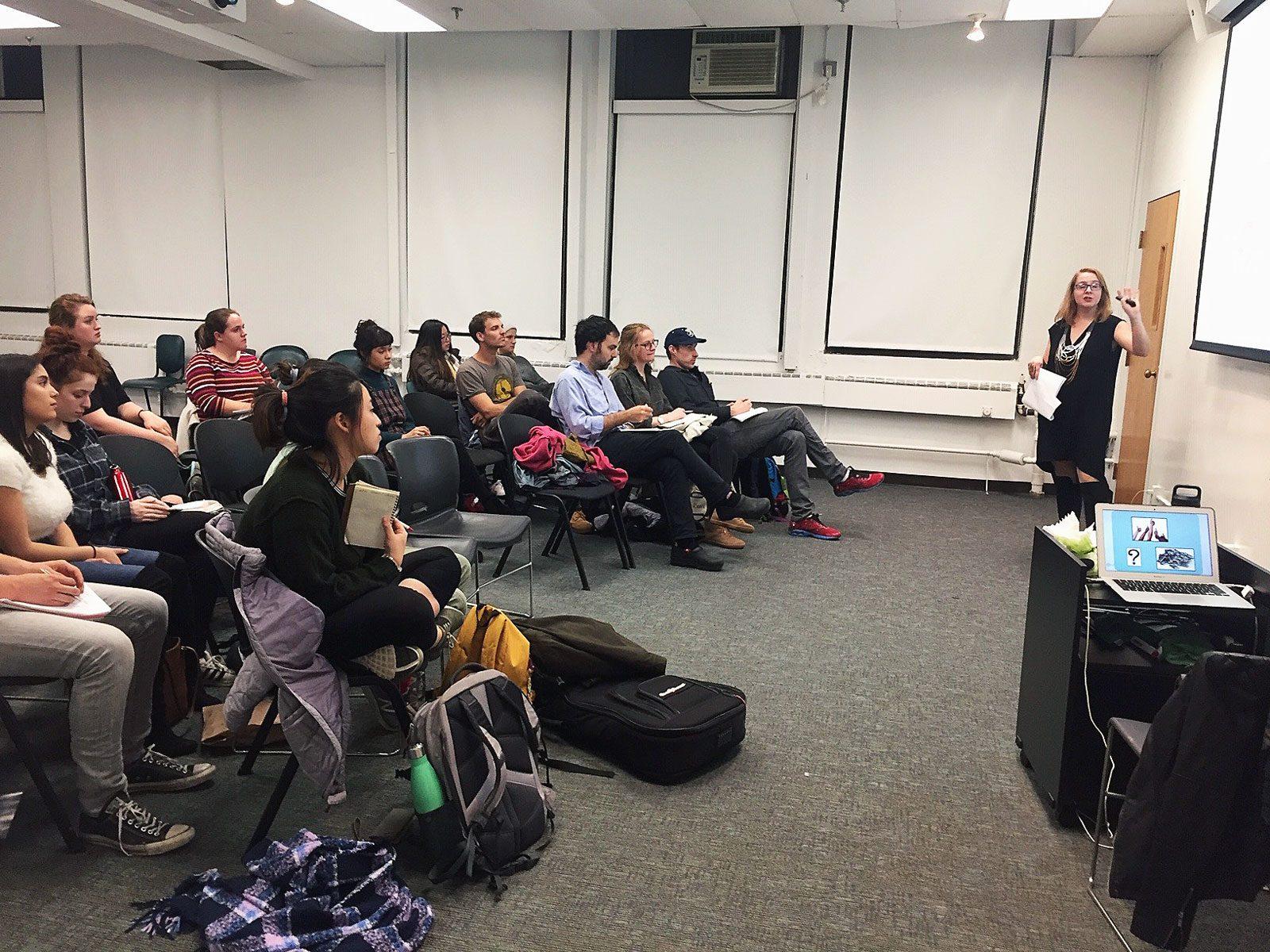 Emily Worden hosts a “Financial Literacy for Artists” workshop Thursday at the Boston University College of Fine Arts. MAE TONGE/ DAILY FREE PRESS STAFF