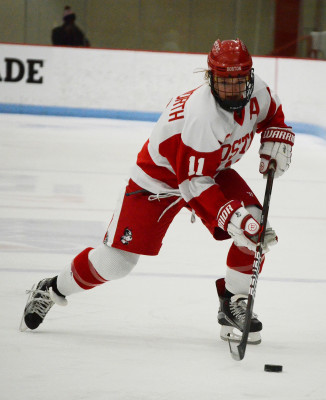 Senior forward Dakota Woodworth had a goal in Friday's 5-1 win over Merrimack. PHOTO BY FALON MORAN/DFP FILE PHOTO