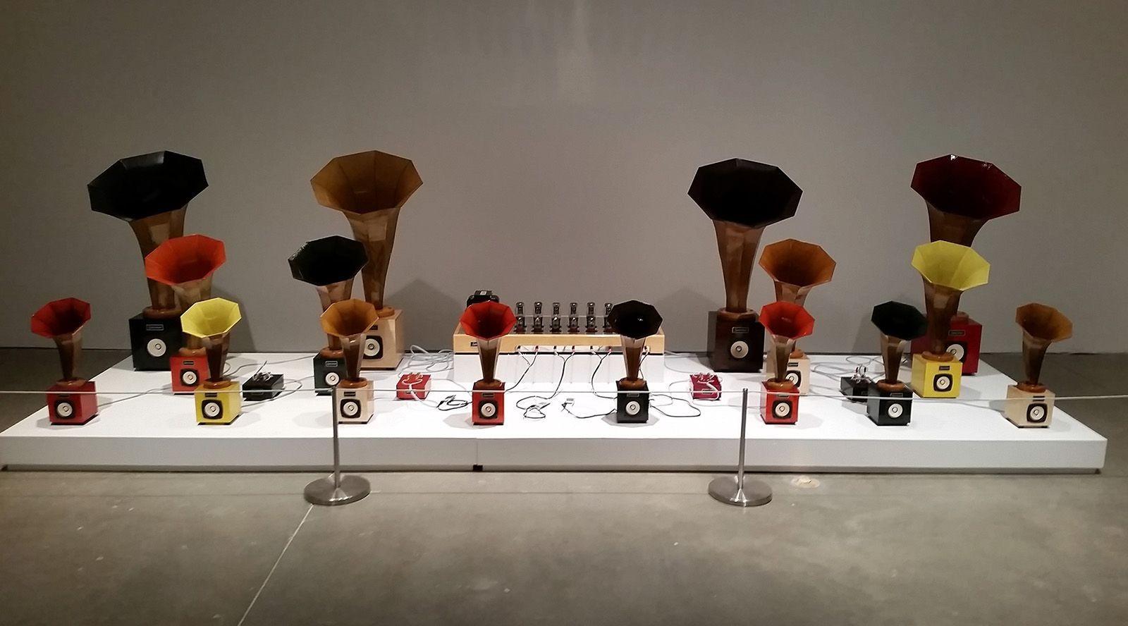 Sonic Arboretum, which opened Wednesday at the Institute of Contemporary Art, features work by sculptor Ian Schneller and songwriter Andrew Bird. PHOTO BY STEVE FRIEDMAN/DAILY FREE PRESS STAFF