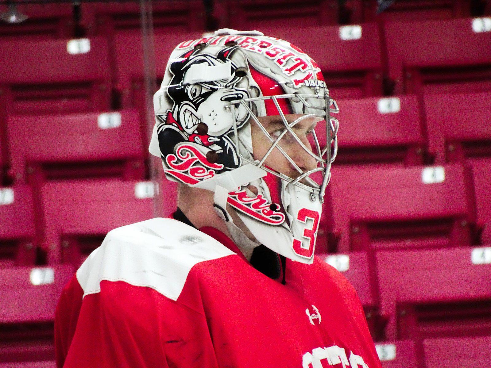Fifth year Sam Tucker surveys the ice during practice on Sept. 26