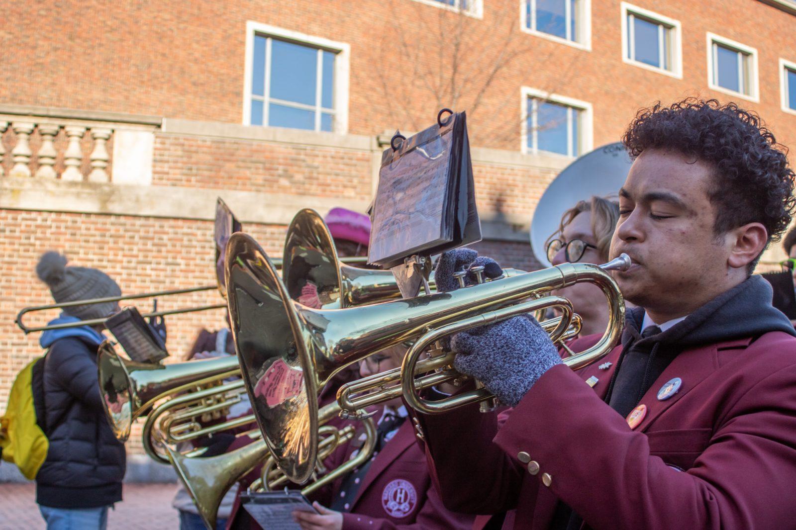 The Harvard University Band performs at the parade. HOLLY GUSTAVSEN/DFP PHOTOGRAPHER 
