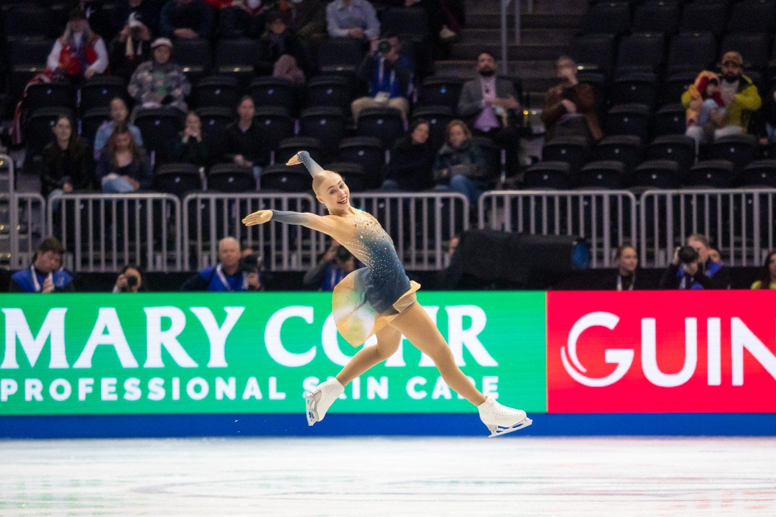 Finland’s Linnea Cedar competes in the women’s short program at TD Garden. HOLLY GUSTAVSEN/DFP PHOTOGRAPHER 
