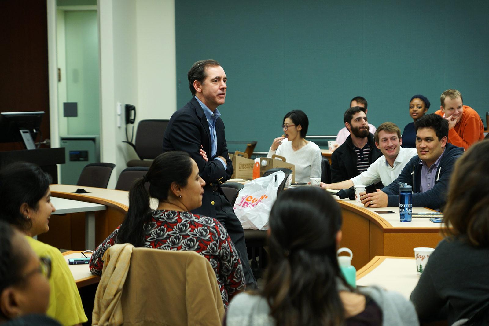 Ned Rimer speaks at the Questrom School of Business at the Health Sector Management Club’s Health Care Coffee Hour on Nov. 28. PHOTO BY SYDNEY MAES/ DAILY FREE PRESS STAFF