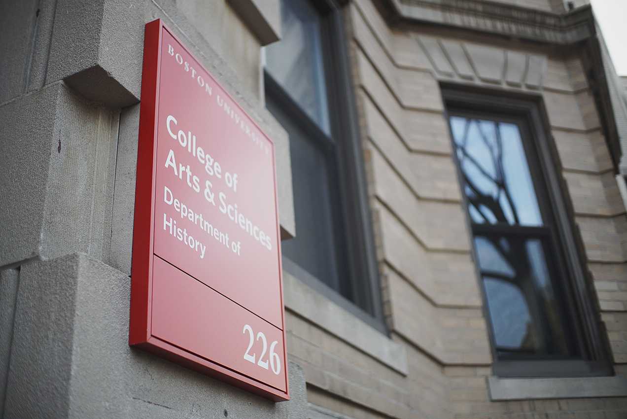 The entrance to Boston University’s Department of History. Since 2008, the number of students awarded a history degree has experienced a sharp drop off, declining by more than any other major. SOPHIE PARK/ DAILY FREE PRESS STAFF