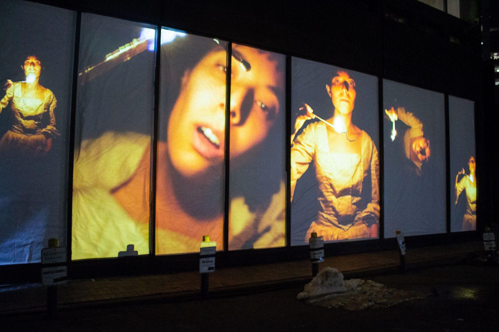 One of the light installations at Illuminous, the annual art festival featuring politically-themed pieces, that took place this year over Dec. 5 and 6 at Downtown Crossing. DAVID SIMON/ DAILY FREE PRESS STAFF