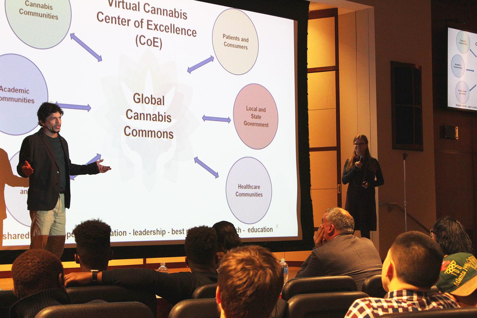 Green Lion Partners and the BUzz lab host the first cannabis startup challenge Tuesday night at the Questrom School of Business. PHOTO BY RACHEL SHARPLES/ DAILY FREE PRESS STAFF