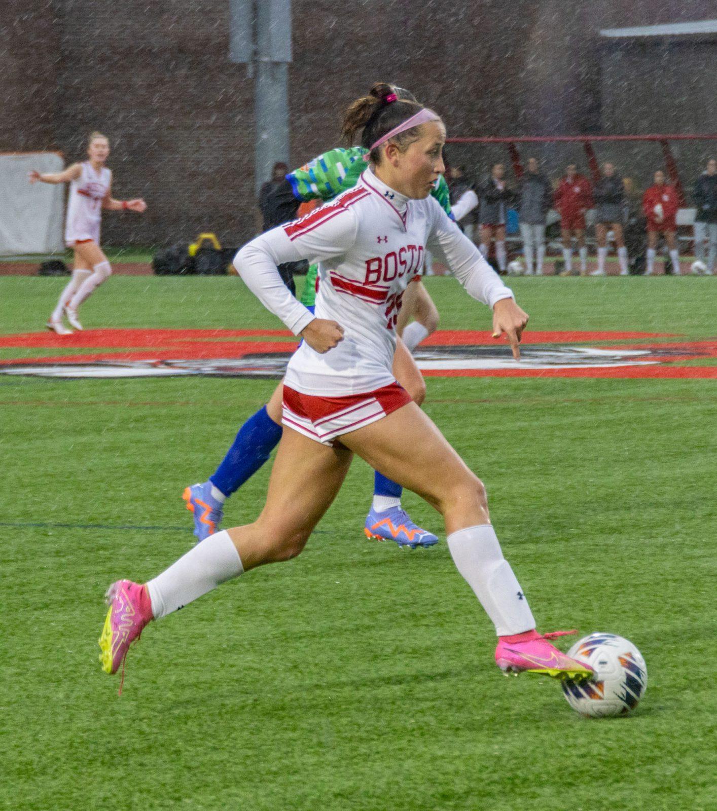 Senior forward Morgan Fagan (29) runs with the ball in a game against the Boston Dream on March 24. The Terriers tied 1-1 in the Patriot League opening game against Loyola Maryland on Saturday. KATE KOTLYAR/DFP PHOTOGRAPHER