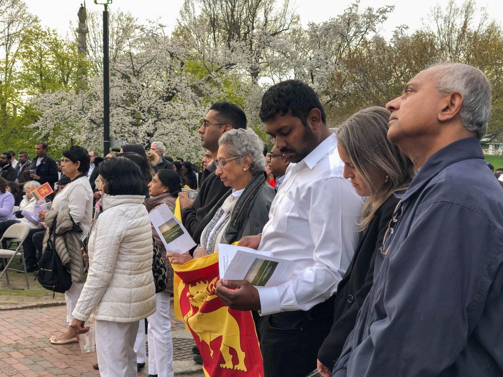 More than 100 Sri Lankan nationals and their supporters gathered Thursday evening on the Boston Common to mourn those injured and killed in the explosions in Sri Lanka.
VIVIAN MYRON/ DFP STAFF
