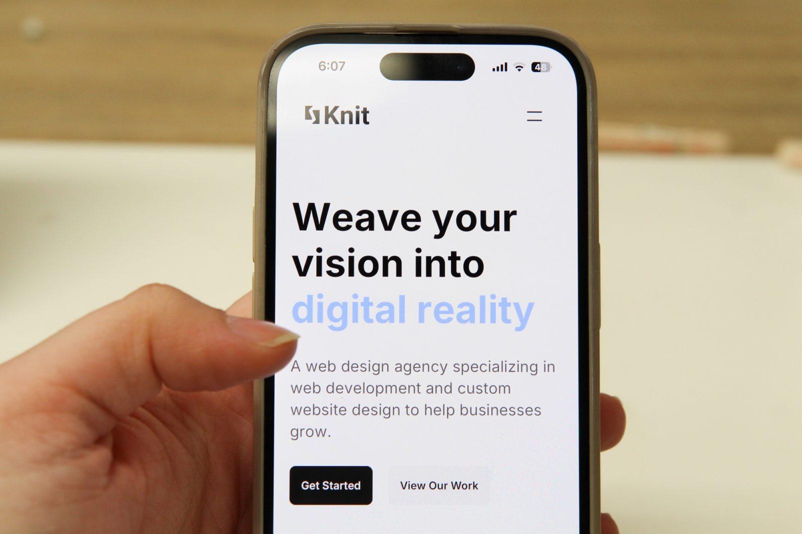 Knit Studios’ home page website. College students Sam Bridgam and Erik Vandergrift designed this business which specializes in building custom websites to bridge precision and creativity with quality user experience, according to their website. SARAH CRUZ/DFP PHOTOGRAPHER 