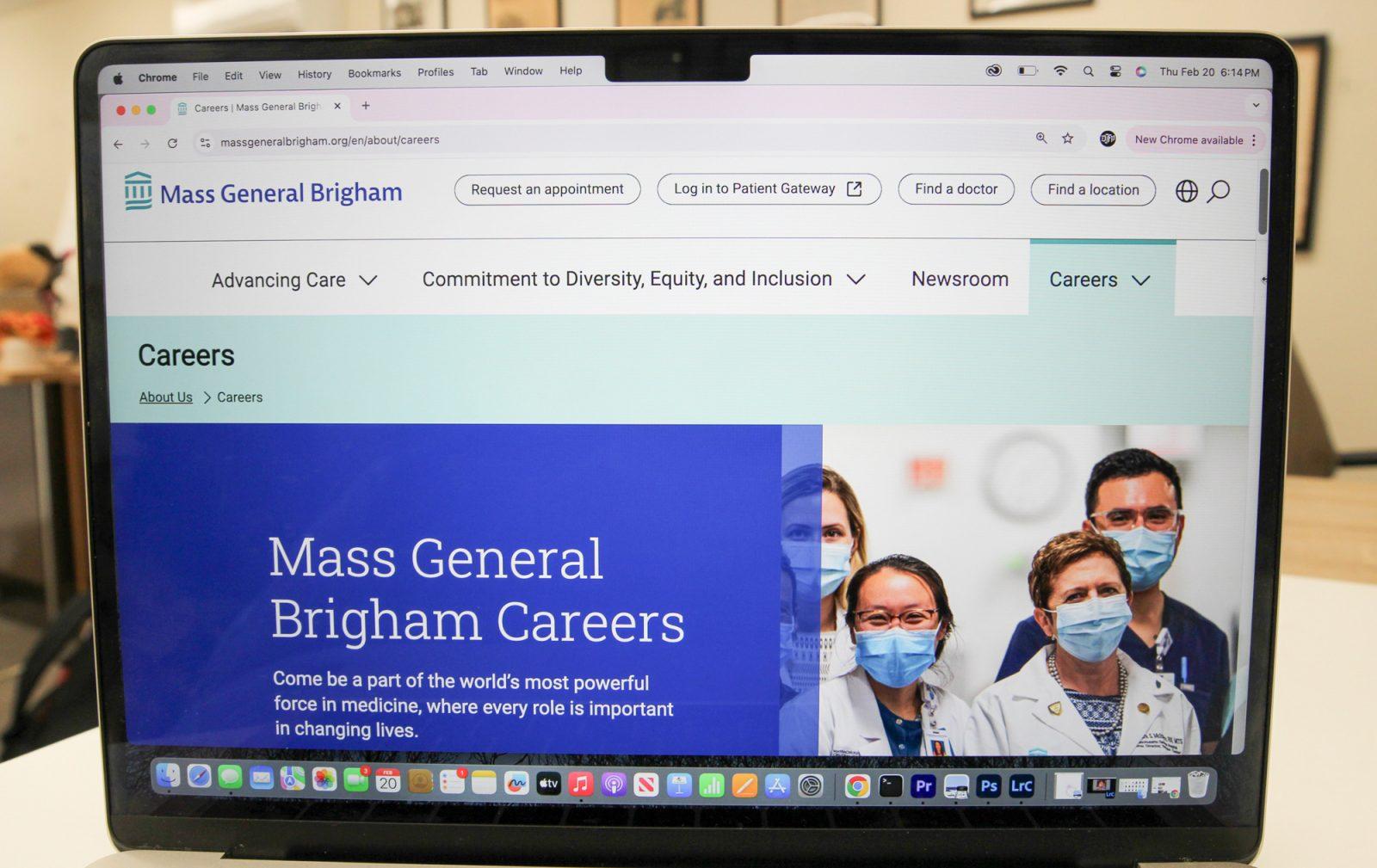 The “Careers” tab on Mass General Brigham’s website. The hospital aims to cut approximately 1,500 positions in two waves between February and March. SARAH CRUZ/DFP PHOTOGRAPHER 