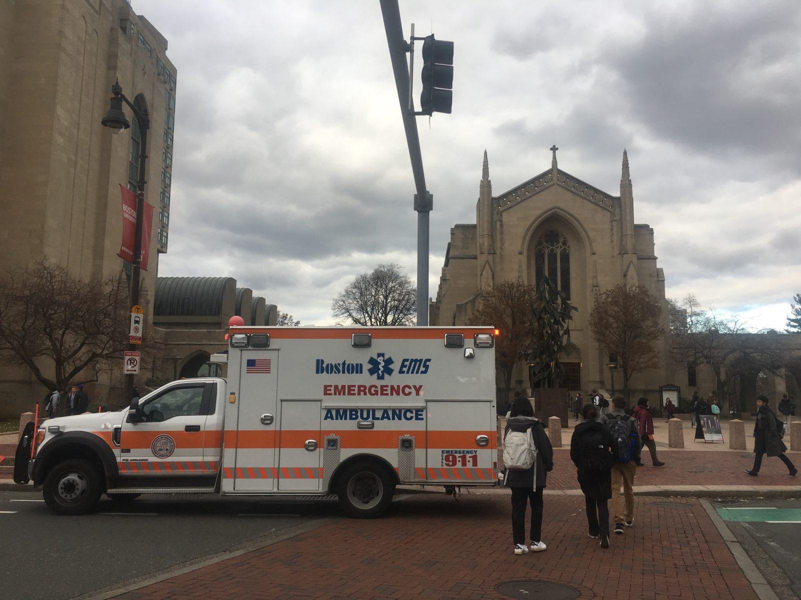 A student is driven to the hospital after having convulsions at Marsh Chapel. PHOTO BY ELISE TAKAHAMA/ DAILY FREE PRESS STAFF