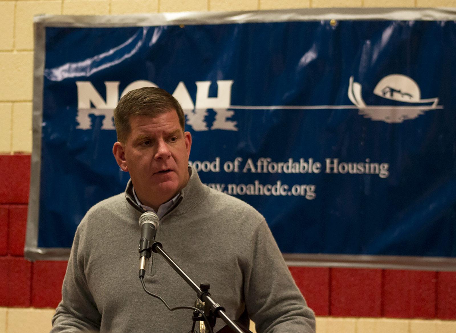 Boston Mayor Martin Walsh announces the launch of Carbon Free Boston as part of the City’s Climate Action Plan. PHOTO BY JENNA MANTO/ DAILY FREE PRESS STAFF