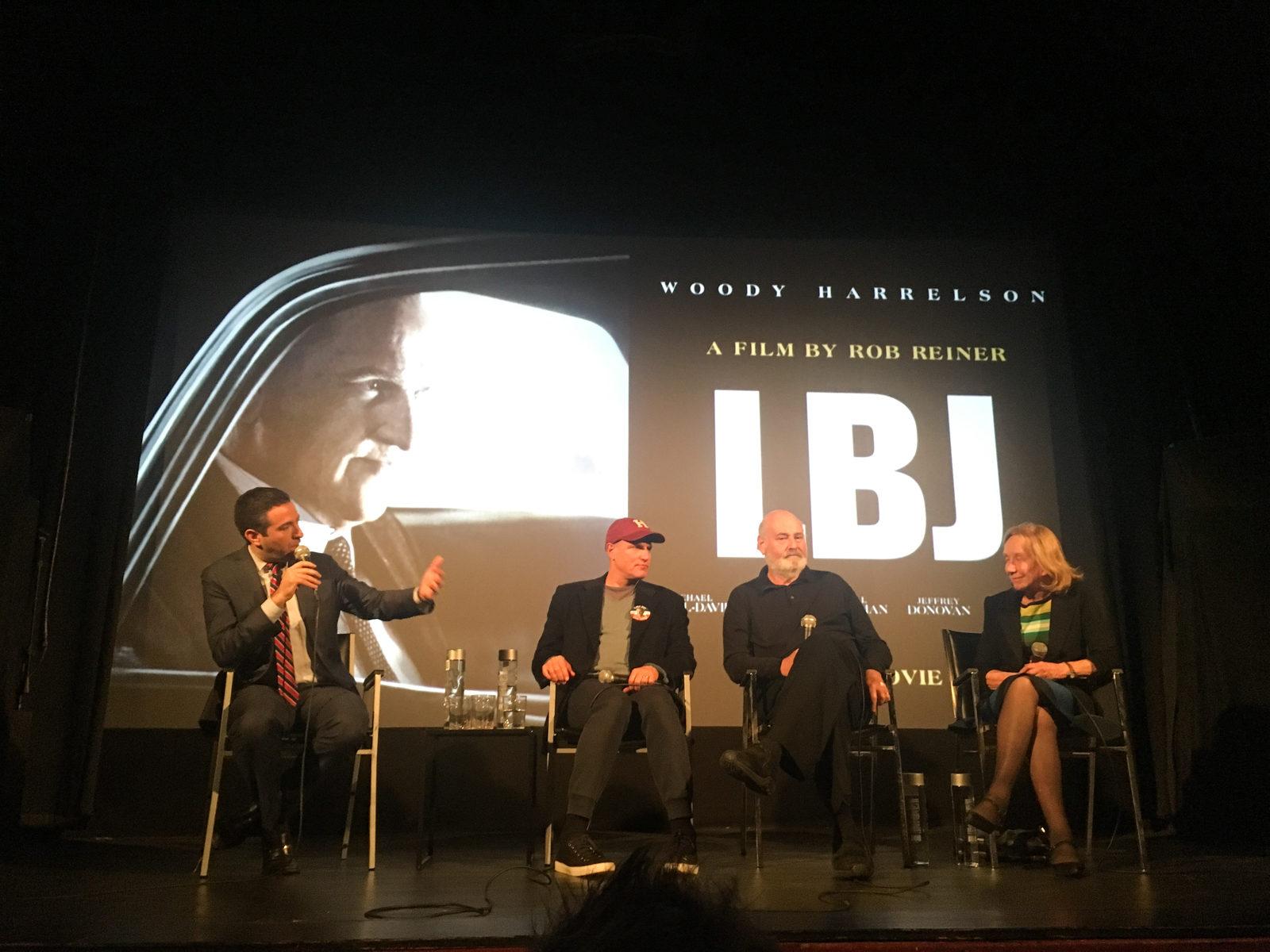 Woody Harrelson, Rob Reiner and Doris Kearns Goodwin speak at the Brattle Theatre Oct. 18. PHOTO BY ANTONIA DEBIANCHI/ DAILY FREE PRESS STAFF