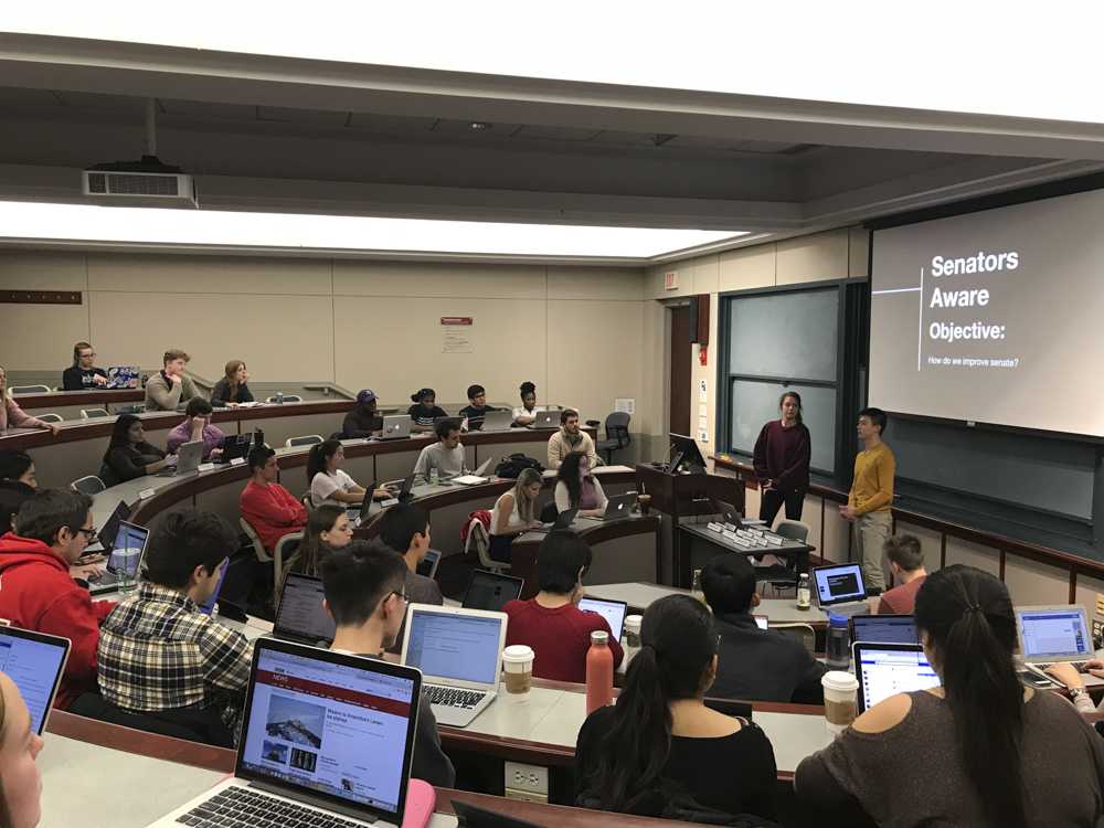 An SG meeting is held Monday night. SG discussed a number of issues including how to improve the Student Government Senate. PHOTO BY LILY ILSLEY-GREENE/DAILY FREE PRESS STAFF