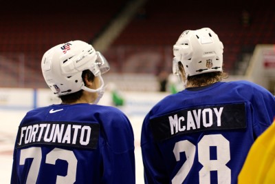 Sophomore Brandon Fortunato and freshman Charlie McAvoy are currently a part of the USA National Team's preliminary roster. PHOTO BY JONATHAN SIGAL 