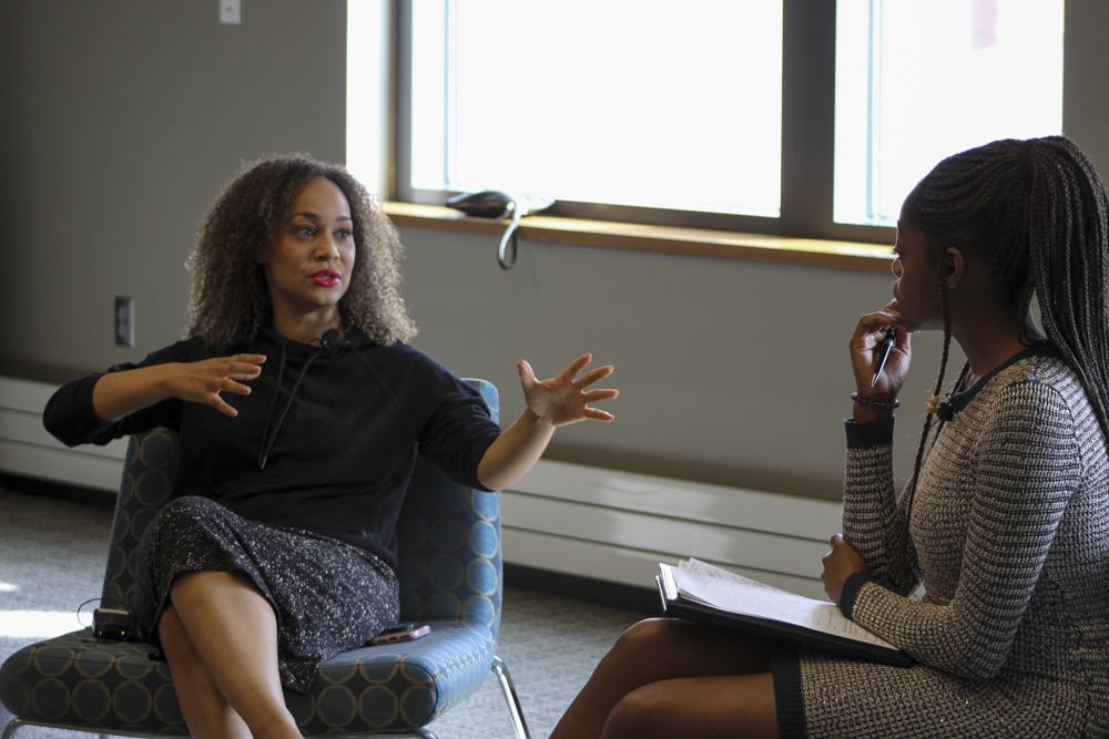Morgan DeBaun, CEO of Blavity, speaks during a fireside chat Friday afternoon. Blavity is a Los Angeles-based media company and website. PHOTO BY RACHEL SHARPLES/ DAILY FREE PRESS STAFF