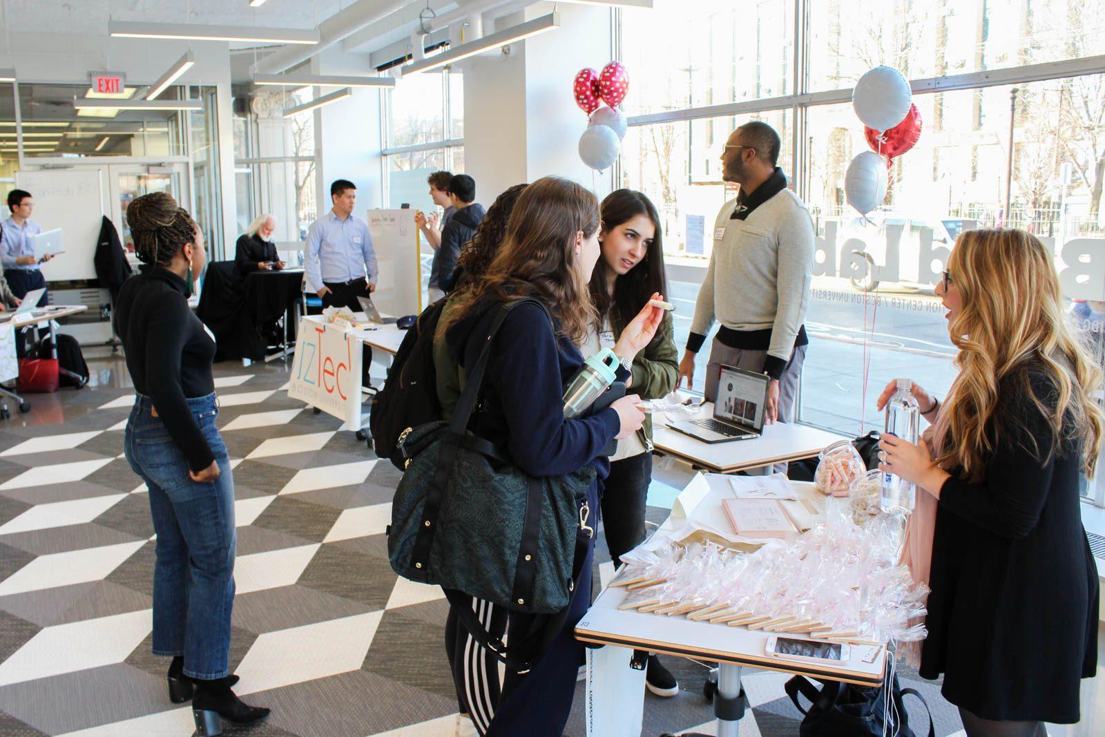 Seniors Jenni Li and Jennifer Long at The Future of Everything event at the BUild Lab on Tuesday afternoon. PHOTO BY JENNA MANTO/ DAILY FREE PRESS STAFF
