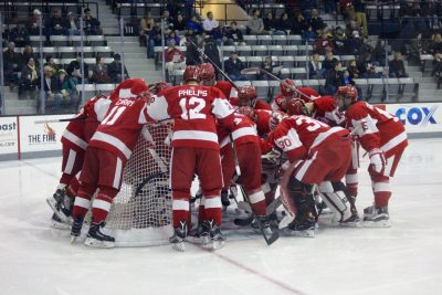 BU prepares to take on the Friars before the first period. PHOTO BY JONATHAN SIGAL/DAILY FREE PRESS STAFF