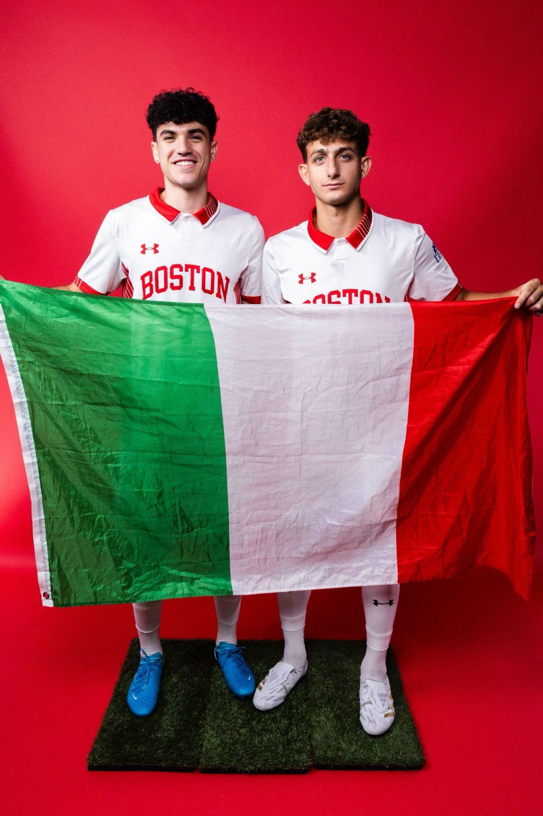 Sophomore Andrea Di Blasio and junior Giuseppe Bagnato. Di Blasio and Bagnato have been playing soccer together since they were 4 years old, and after one year apart at separate universities, the two reunited at Boston University. 
COURTESY OF BU ATHLETICS