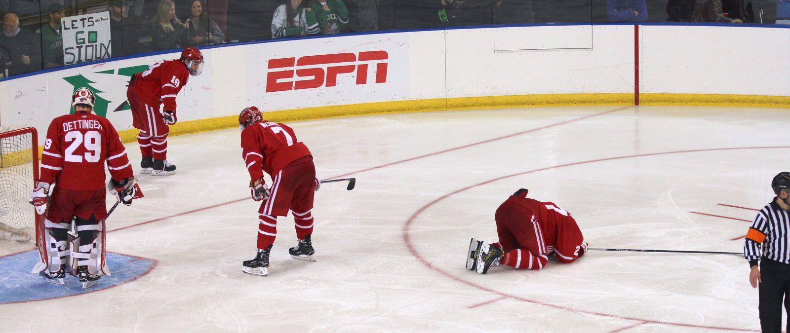 Doyle Somerby reacts to the overtime loss to Minnesota Duluth.
