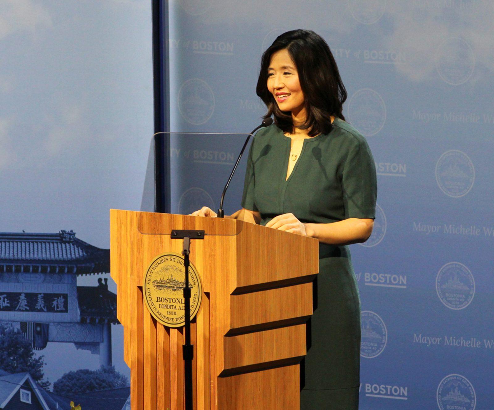 Boston Mayor Michelle Wu speaks during her 2025 State of the City Address at MGM Music Hall at Fenway. Fresh off widespread coverage of her address, Wu announced on WBUR Tuesday that her re-election campaign will officially launch April 5. SARAH CRUZ/DFP PHOTOGRAPHER 