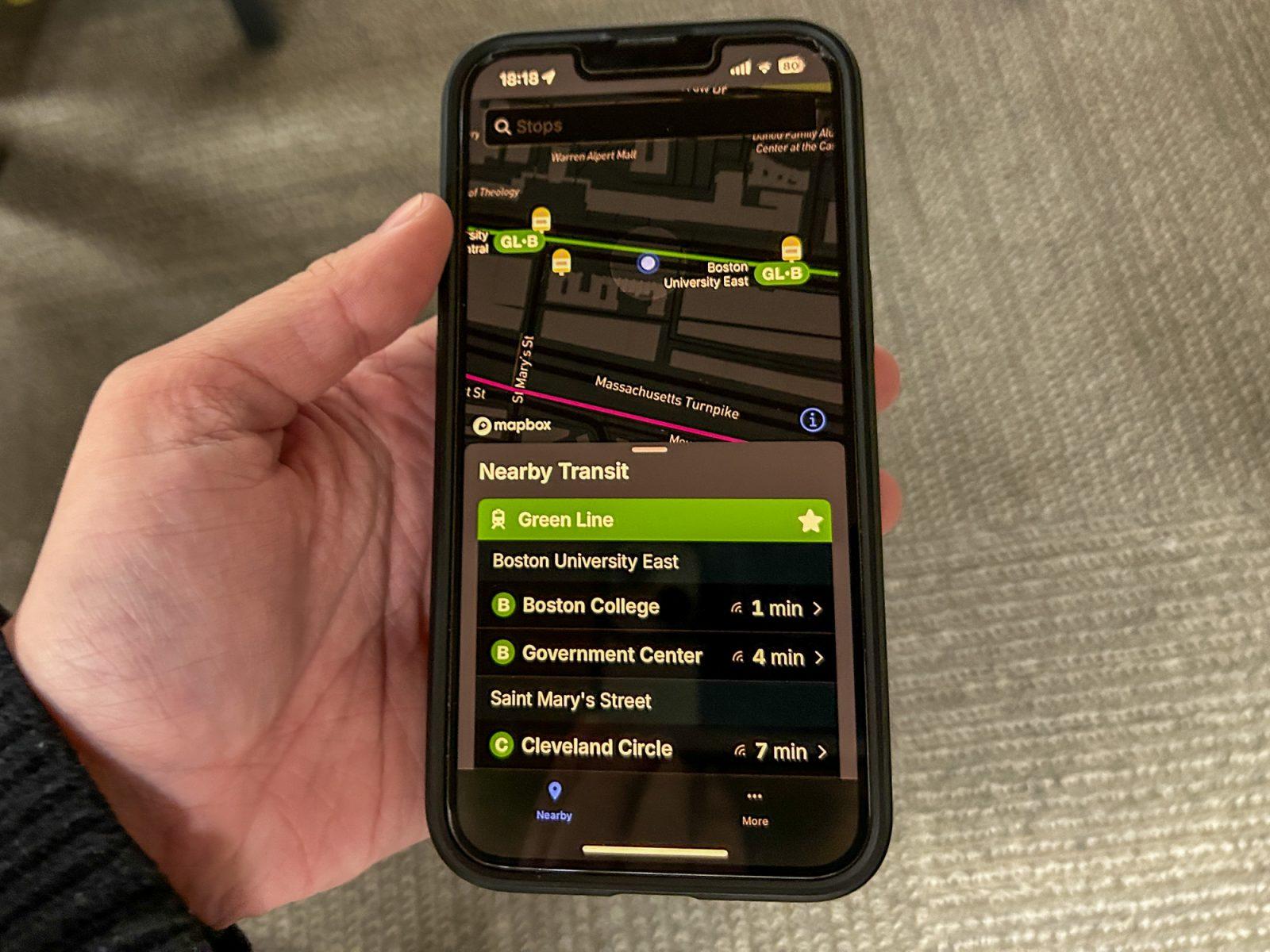 The MBTA Go app. The Massachusetts Bay Transportation Authority released a new app to track the T on Nov. 20. KATE KOTLYAR/DFP PHOTOGRAPHER 
