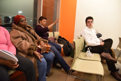 Mattapan citizens ask questions during the Imagine Boston 2030 presentation at the Mattapan Community Health Center Monday night. PHOTO BY LEXI PLINE/ DAILY FREE PRESS STAFF