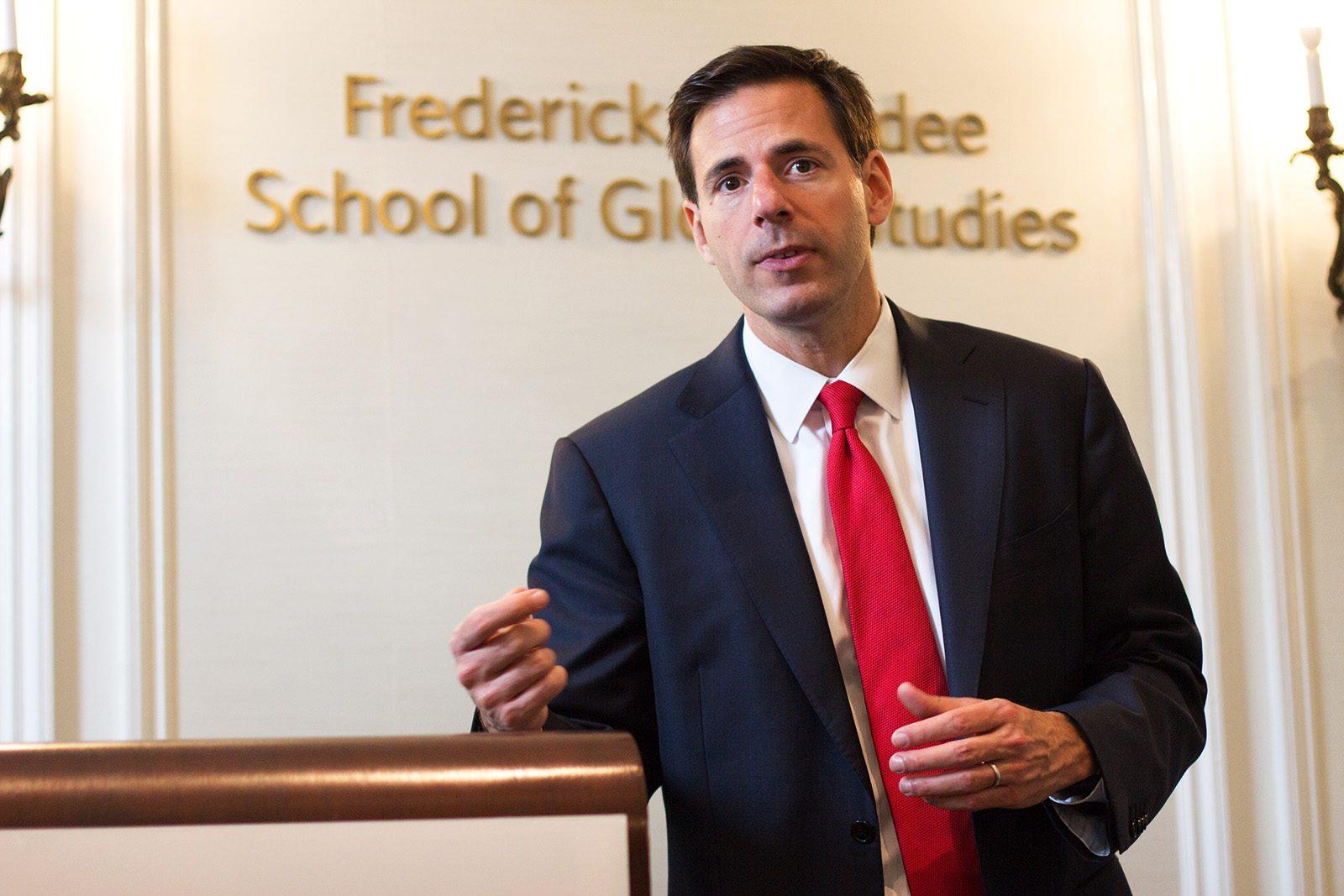 John Carlin, the assistant attorney general of the National Security Division of the U.S. Department of Justice, speaks about counterterrorism and cyber security to a small audience of Pardee and law students Thursday afternoon. PHOTO BY ISABELLE NGUYEN-PHUOC/ DAILY FREE PRESS CONTRIBUTOR