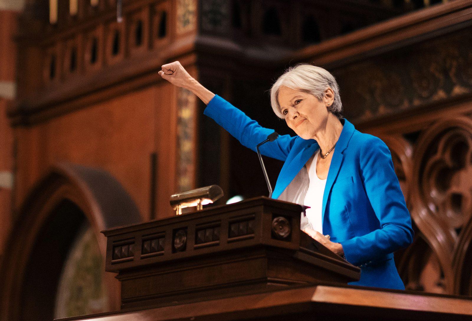Green Party presidential candidate Jill Stein delivers her speech during the Green Party rally at the Old South Church.  PHOTO BY BRIAN SONG/ DAILY FREE PRESS STAFF 