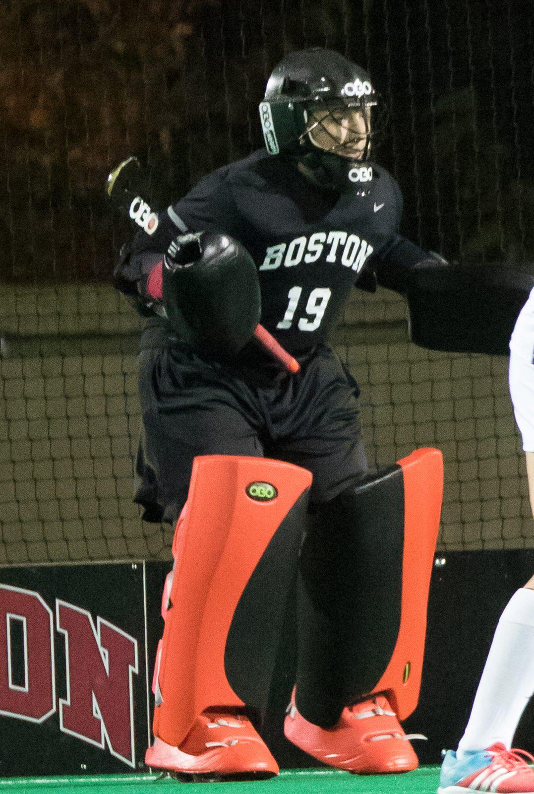 Senior goalkeeper Cammy Jensen made nine saves in the Terriers' loss to Syracuse. PHOTO BY JOHN KAVOURIS/ DAILY FREE PRESS STAFF 