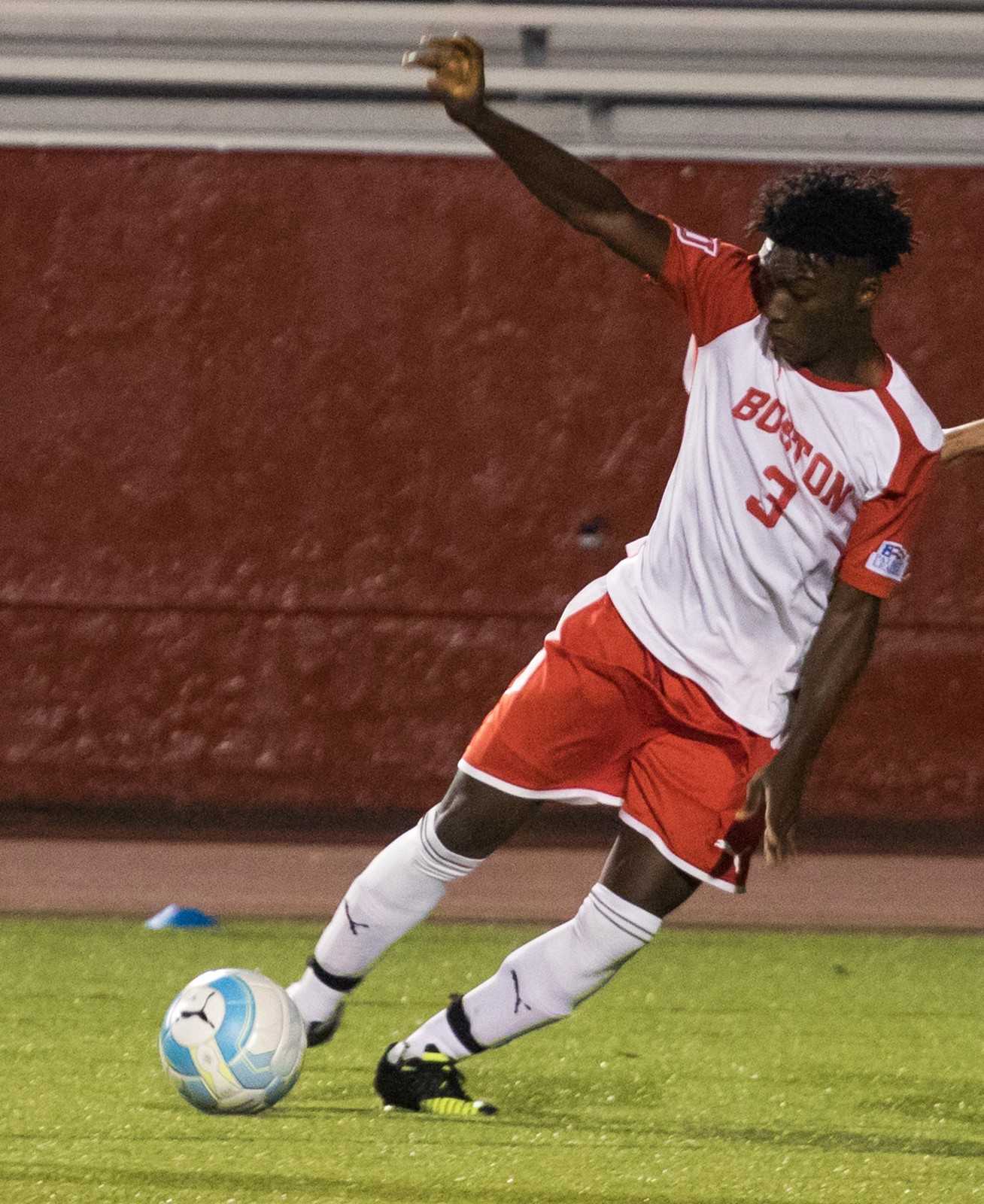 Freshman midfielder Jerry Ozor has been a steady contributor for the Terriers early on. PHOTO BY JUSTIN HAWK/ DAILY FREE PRESS STAFF 