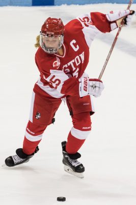 Senior defenseman Alexis Crossley had two assists in the weekend series against UConn. PHOTO BY JUSTIN HAWK/ DAILY FREE PRESS STAFF 