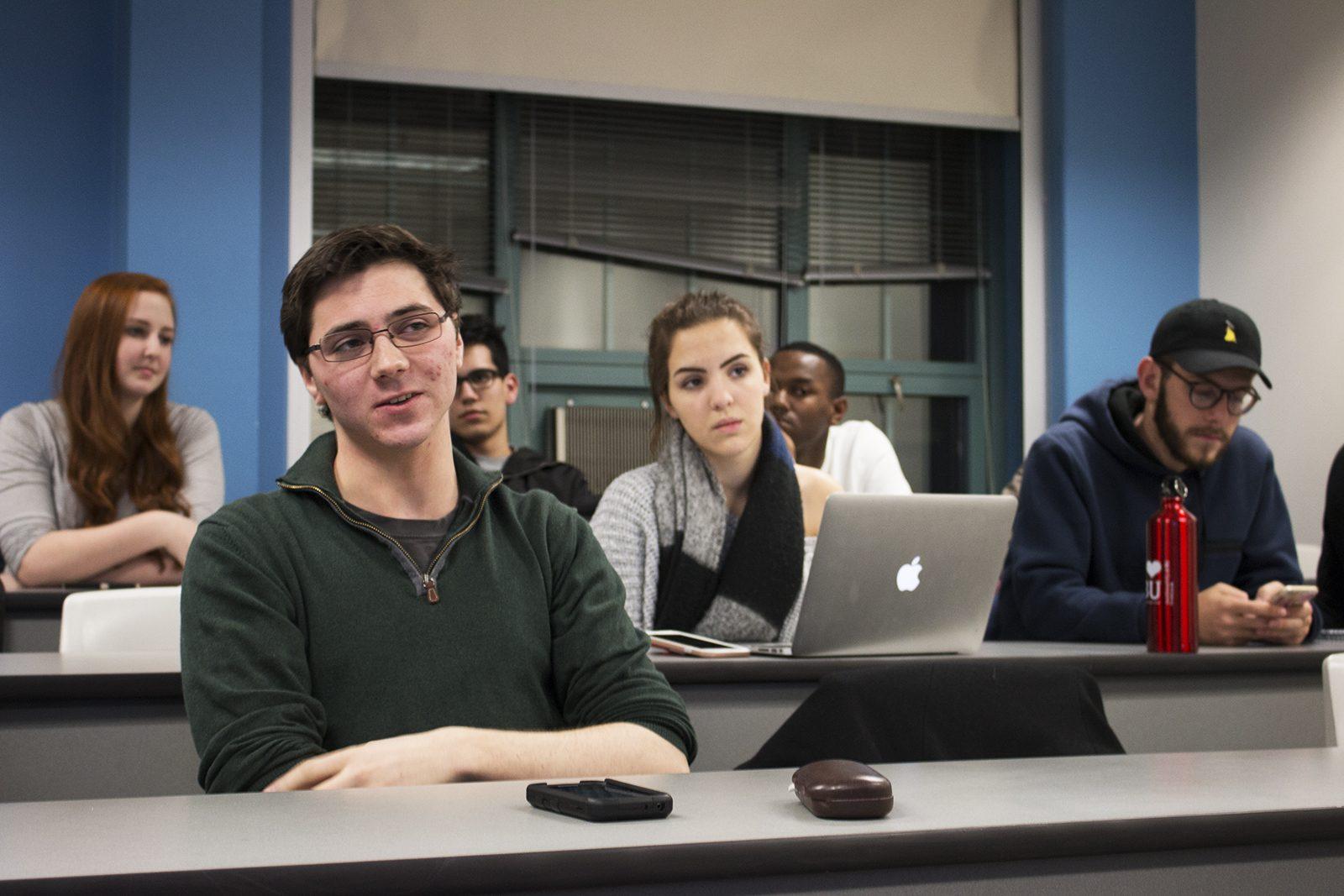 Michael Meagher (CAS '19) voices his opinion on the Israel-Palestine Conflict and the recent United Nations Security Council decision on Israeli settlements. PHOTO BY KANKANIT WIRIYASAJJA/DAILY FREE PRESS STAFF 