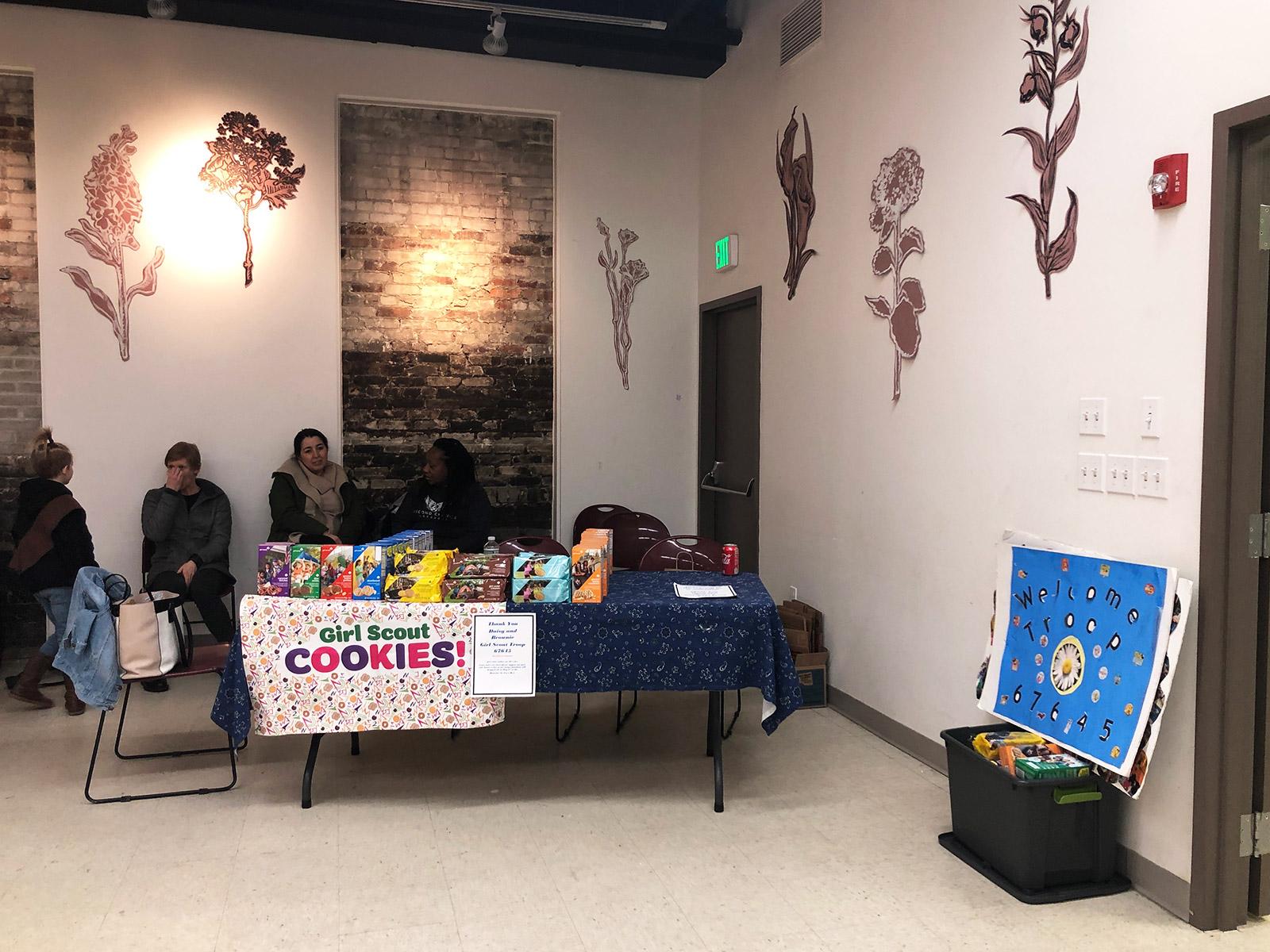 The Girl Scouts of Eastern Massachusetts set up a pop-up shop at the United Methodist Church Connexion’s “Hopeful Hearts and Local Arts” market Saturday. KELLY KONG/ DAILY FREE PRESS STAFF