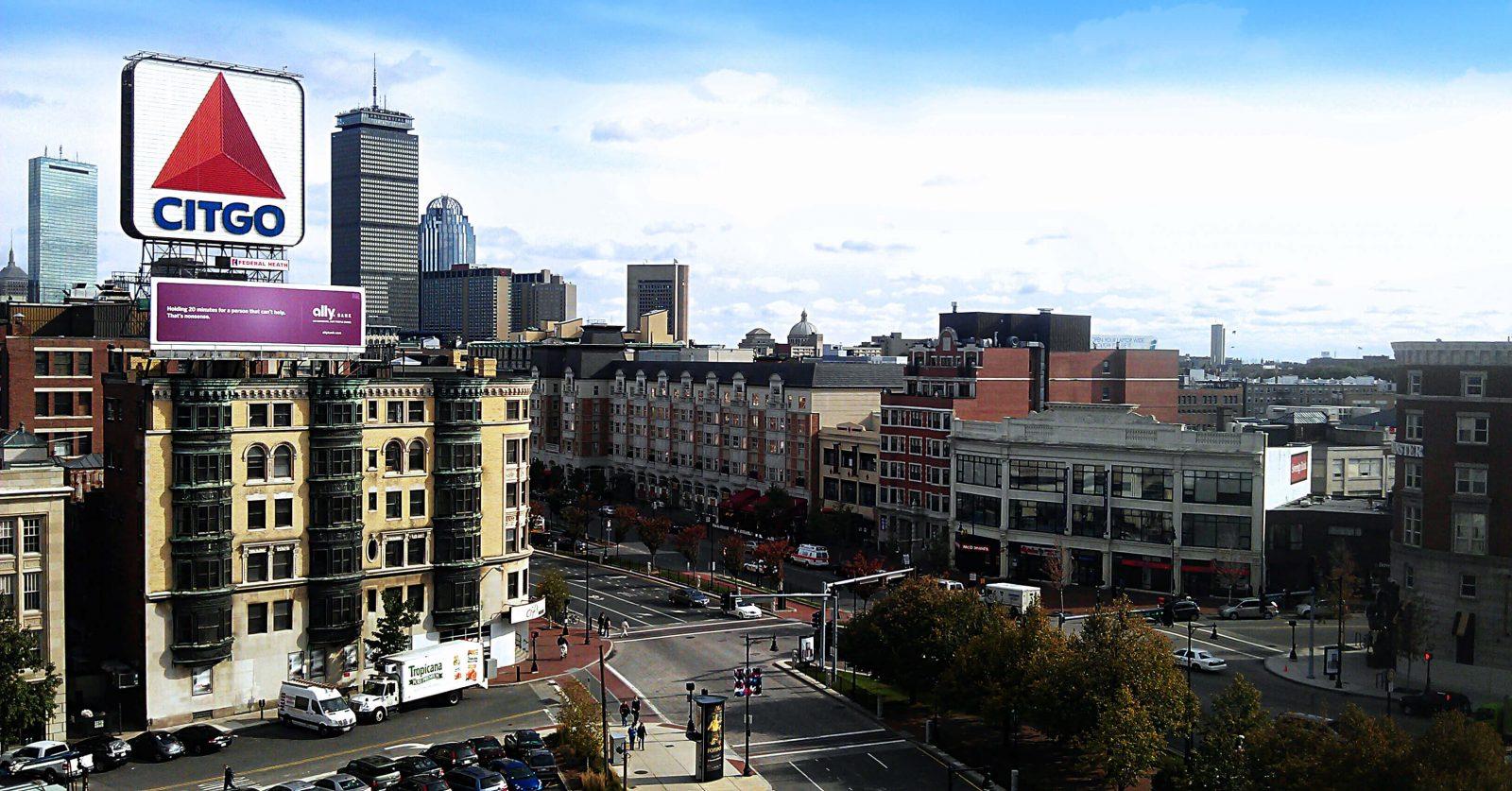 Kenmore Square, located at the intersection of Commonwealth Avenue and Beacon Street. Mark Development released a proposal Tuesday to build a 300-foot tower, a public plaza and a reworked roadway in the area. COURTESY OF WIKIMEDIA COMMONS 