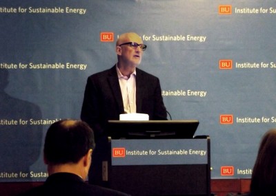 College of Arts and Sciences Professor Cutler Cleveland speaks at the “BU Research on a Sustainable Energy Future” talk held in the Questrom School of Business Thursday afternoon. PHOTO BY KRISHNA SHARMA/DAILY FREE PRESS STAFF