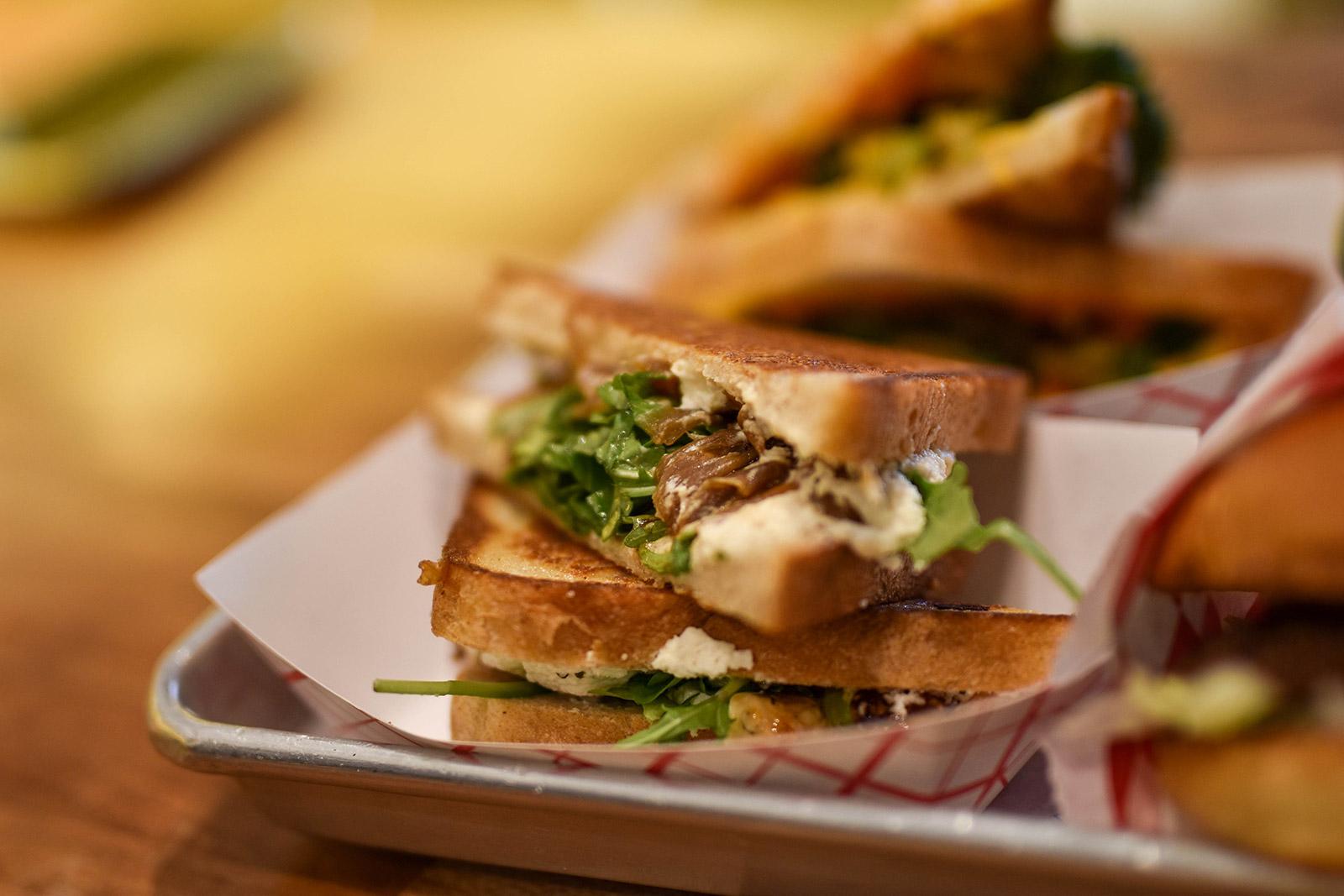 “The Allston” grilled cheese sandwich from Roxy’s Grilled Cheese in Allston features goat cheese, fig jam, arugula and caramelized onions. LAURYN ALLEN/ DAILY FREE PRESS STAFF