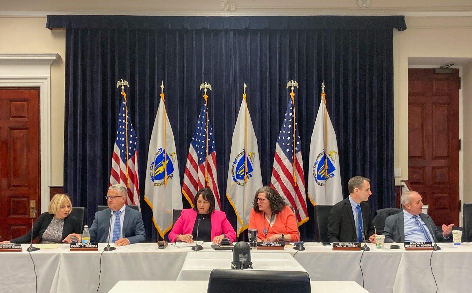 Members of the Massachusetts Governor’s Council and Lieutenant Governor Kim Driscoll. The council unanimously approved Governor Healey’s proposal to pardon all adult marijuana possession convictions on Wednesday. LEIA GREEN/DFP PHOTOGRAPHER