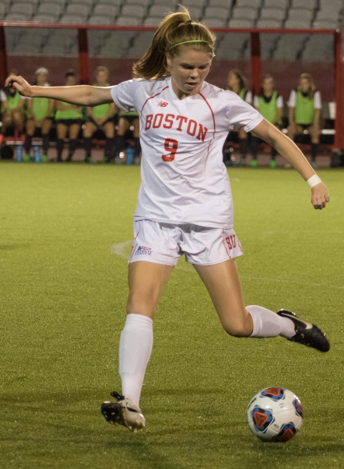 Senior Erin Neville and the Terriers will look to remain unbeaten in Patriot League play. PHOTO BY JUSTIN HAWK/ DAILY FREE PRESS STAFF