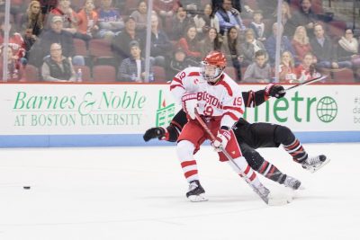 Clayton Keller notched two assists in the Terriers' 3-0 victory. PHOTO BY JUSTIN HAWK/DAILY FREE PRESS STAFF