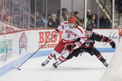 Kieffer Bellows took advantage of limited BU penalties by scoring his third goal of the year in the second period. PHOTO BY JUSTIN HAWK/DAILY FREE PRESS STAFF