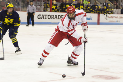 Junior forward Robbie Baillargeon scored a game-tying goal for BU in the third period. PHOTO BY JUSTIN HAWK/DAILY FREE PRESS STAFF