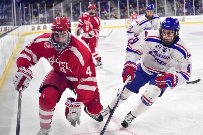 Sophomore defenseman Brandon Hickey was on the ice for BU during both of UMass Lowell's power-play goals. PHOTO BY MADDIE MALHOTRA/DAILY FREE PRESS STAFF 