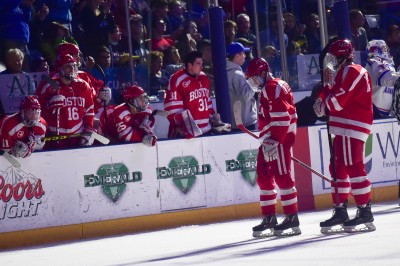 BU fell at UMass Lowell Saturday night, ending hopes of a second consecutive Hockey East title. PHOTO BY MADDIE MALHOTRA/DAILY FREE PRESS STAFF