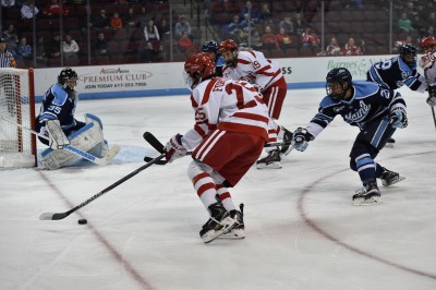 Sophomore Brandon Fortunato was one of five BU defenseman to finish Saturday night's game at Lowell as a minus. PHOTO BY MADDIE MALHOTRA/DFP FILE PHOTO