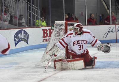 Senior goaltender Sean Maguire allowed just one goal in Saturday's game, but BU could not come away with at least a point against Notre Dame. PHOTO BY MADDIE MALHOTRA/DAILY FREE PRESS FILE PHOTO 