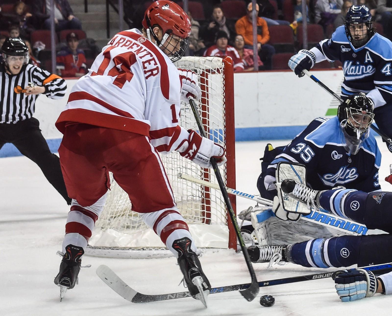 Freshman forward Bobo Carpenter had a goal early in Saturday's loss to Lowell. PHOTO BY MADDIE MALHOTRA/DFP FILE PHOTO