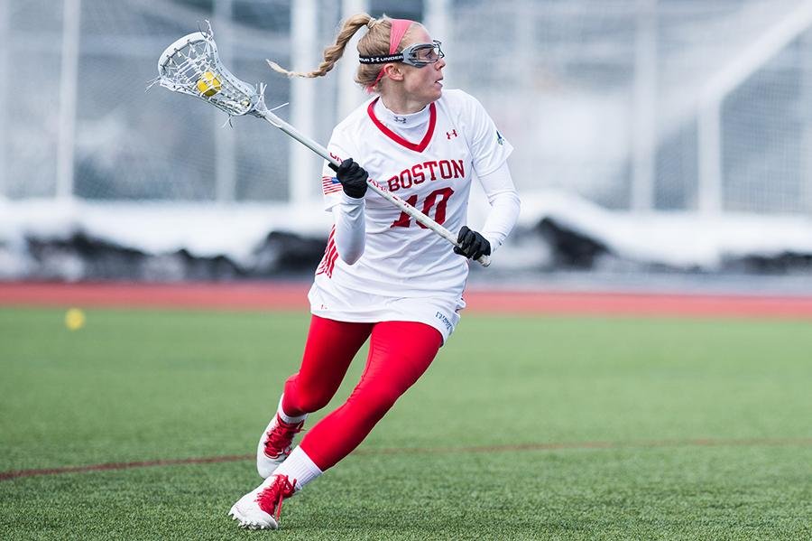 Sophomore midfielder Lexi Lewis and BU will look to rebound in the the Patriot League against Lafayette this weekend. PHOTO BY MADDIE MALHOTRA/ DAILY FREE PRESS STAFF 